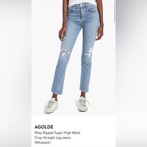 Agolde Riley ripped super high waist crop straight leg jeans